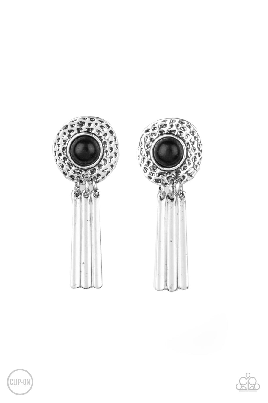 Desert Amulet - Black Fringe Clip On Earrings- Paparrazi Accessories