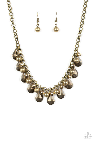 Stage Stunner - Brass Beaded Necklace - Paparazzi Accessories