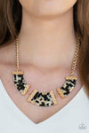 HAUTE Blooded - Black & Gold Acrylic Necklace- Paparazzi Accessories
