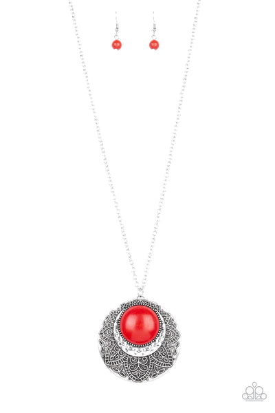 Medallion Meadow  - Red Stone Necklace- Paparazzi Accessories