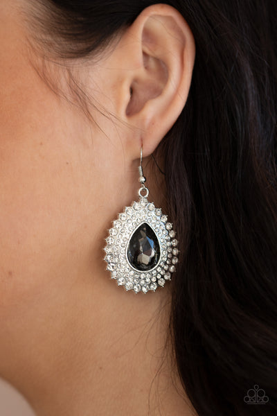 Exquisitely Explosive - Silver Teardrop Rhinestone Earrings  - Paparazzi Accessories