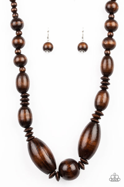 Summer Breezin - Brown Wood Bead Necklace - Paparazzi Accessories