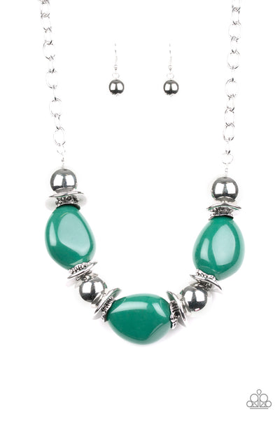 Vivid Vibes - Green & Silver Beaded Necklace - Paparazzi Accessories