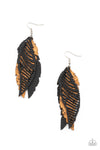 WINGING Off The Hook - Black Leather & Cork Earrings- Paparrazi Accessories
