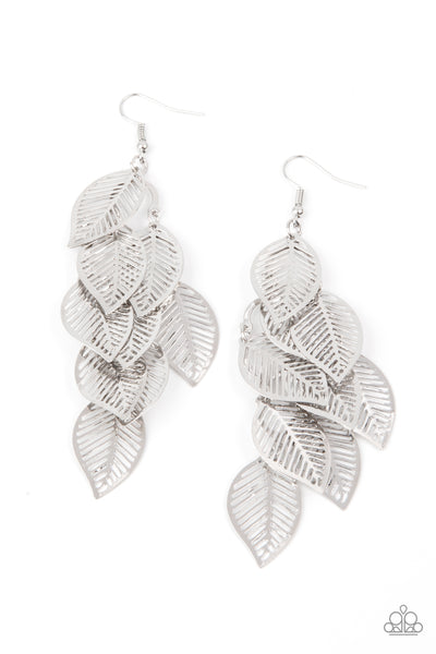 Limitlessly Leafy - Silver Leaf Earrings  - Paparazzi Accessories