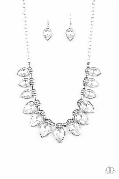 Fearless Is More - White Rhinestone Necklace - Paparazzi Accessories
