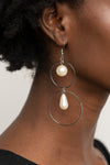 Cultured In Couture - White Silver Hoop Pearl Earrings  - Paparazzi Accessories