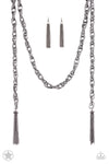 SCARFed For Attention - Black Gunmetal Chain Tasseled Necklace - Blockbuster- Paparazzi Accessories