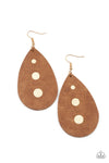 Rustic Torrent - Gold Leather Earrings- Paparrazi Accessories