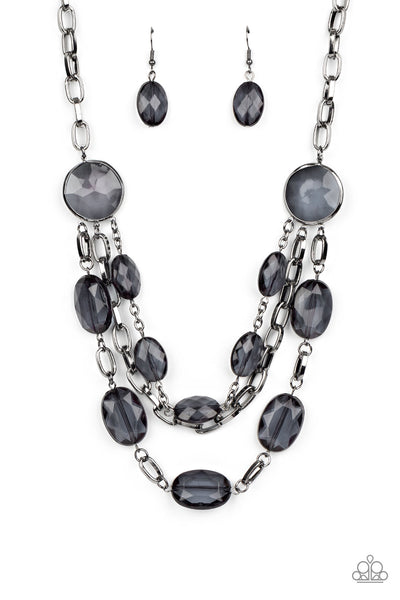 I Need a GLOW-cation - Black Gem Necklace- Paparrazi Accessories