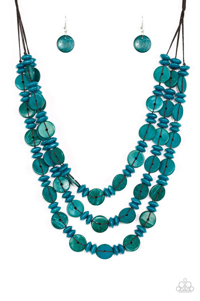 Barbados  Bopper -  Blue Wood Disc Necklace - Paparazzi Accessories