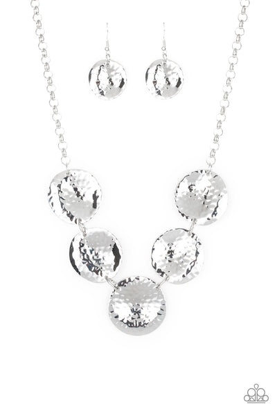 First Impressions - Silver Hammered Disc Necklace- Paparazzi Accessories