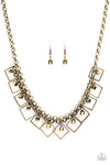 GEO Down In History- Brass Geometric Fringe Necklace - Paparazzi Accessories