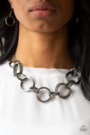 Jump Into The Ring- Black Gunmetal  Hoop Necklace - Paparazzi Accessories
