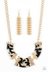 HAUTE Blooded - Black & Gold Acrylic Necklace- Paparazzi Accessories