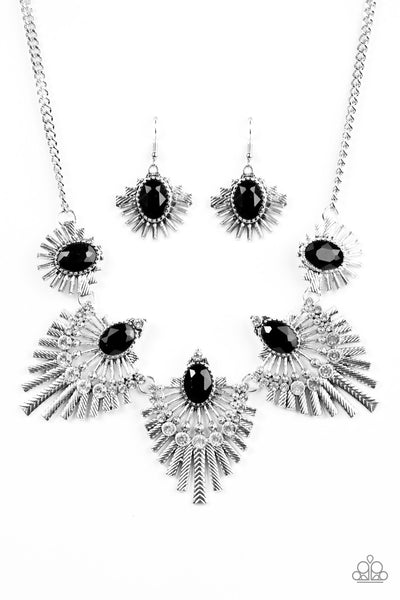 Miss YOU-niverse - Silver & Black Rhinestone Necklace- Paparazzi Accessories