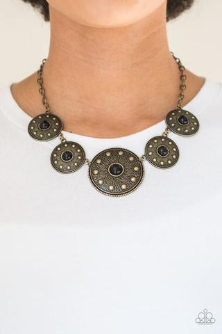 Hey, Sol Sister - Brass & Black Disc Necklace - Paparazzi Accessories