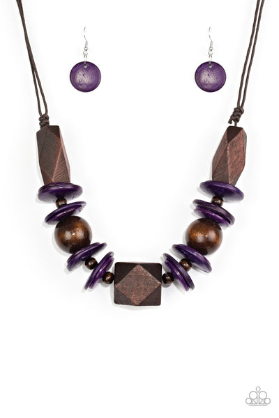 Pacific Paradise  -  Brown & Purple Wood Bead Necklace - Paparazzi Accessories