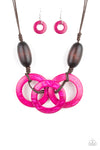 Bahama Drama-  Pink Wooden Hoop Necklace - Paparazzi Accessories