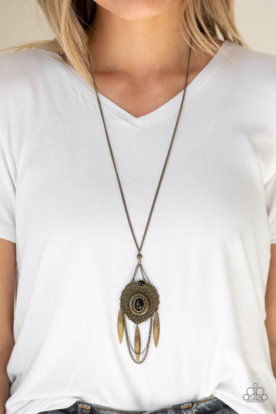 Cactus Canyon- Brass Embossed Necklace - Paparazzi Accessories