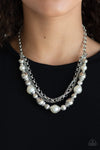 5th Avenue Romance - White Silver Bead and Pearl Necklace - Paparazzi Accessories