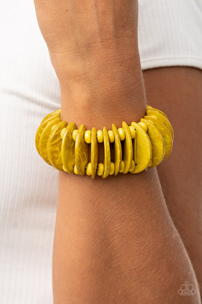 Tropical Tiki Bar - Yellow Wooden Bracelet - Paparazzi Accessories