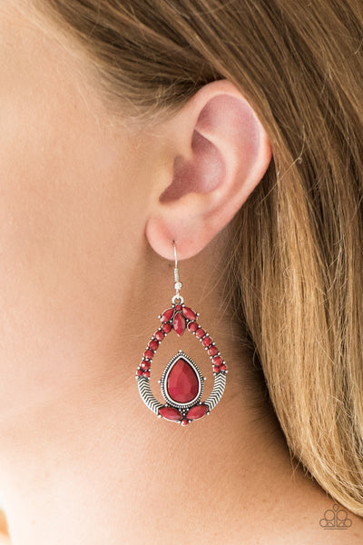 Vogue Voyager - Red Teardrop Earrings  - Paparazzi Accessories