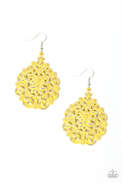 Floral Affair - Yellow Flowery Earrings- Paparazzi Accessories