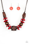 Pacific Paradise - Red Wood Bead Necklace- Paparrazi Accessories