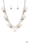 Galactic Gala - White Pearl & Silver Disc Necklace- Paparrazi Accessories