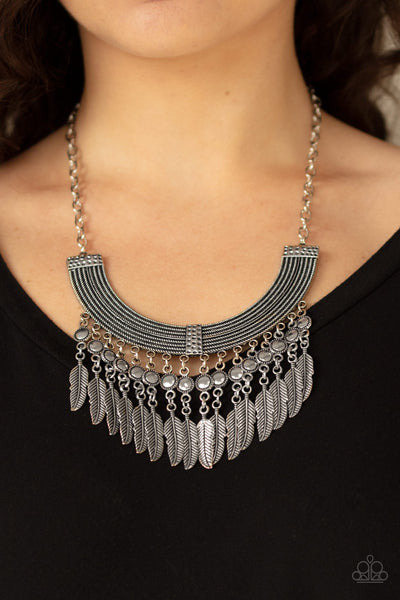 Fierce In Feathers  - Silver Feather Necklace - Paparazzi Accessories
