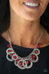 Turn It Up - Red Hoop Textured Necklace - Paparazzi Accessories