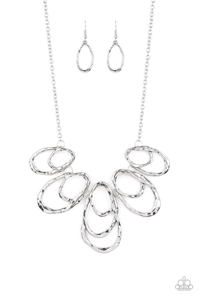 Terra Storm - Silver Textured Oval Necklace - Paparazzi Accessories