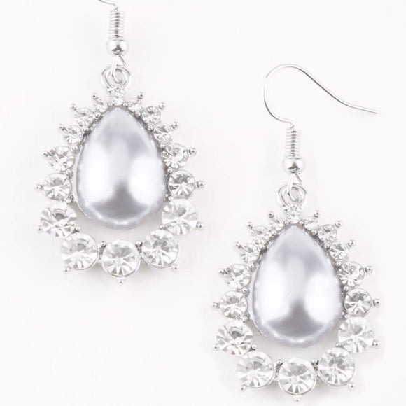 Regal Renewal - White Rhinestone & Pearl Earrings  - Paparazzi Accessories