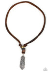 That Quill Be The Day - Brown With Silver Feather Urban Pendant - Paparazzi Accessories